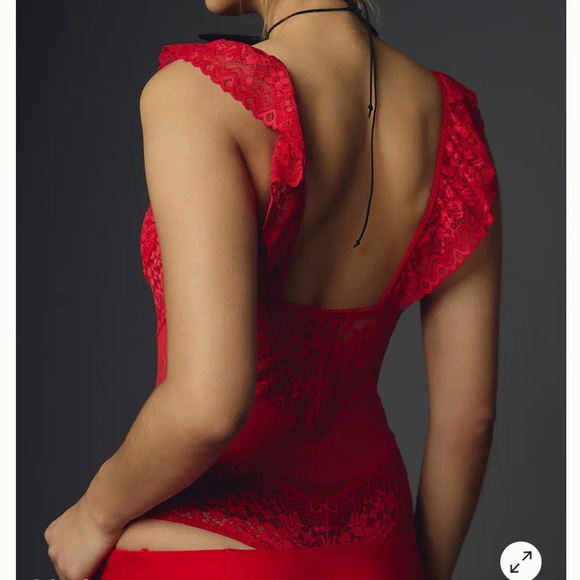 Mucci Bella Red Lace Lacy Flutter Sleeves Bodysuit Small - Picture 3 of 4